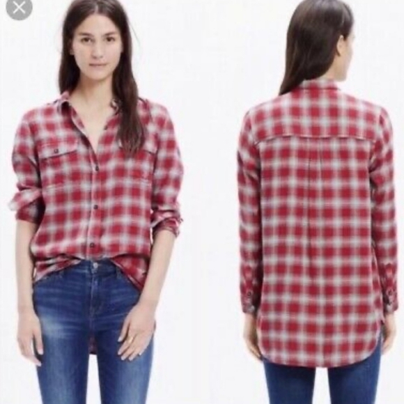 Madwell High Low Plaid Flannel Button Up - Picture 12 of 13